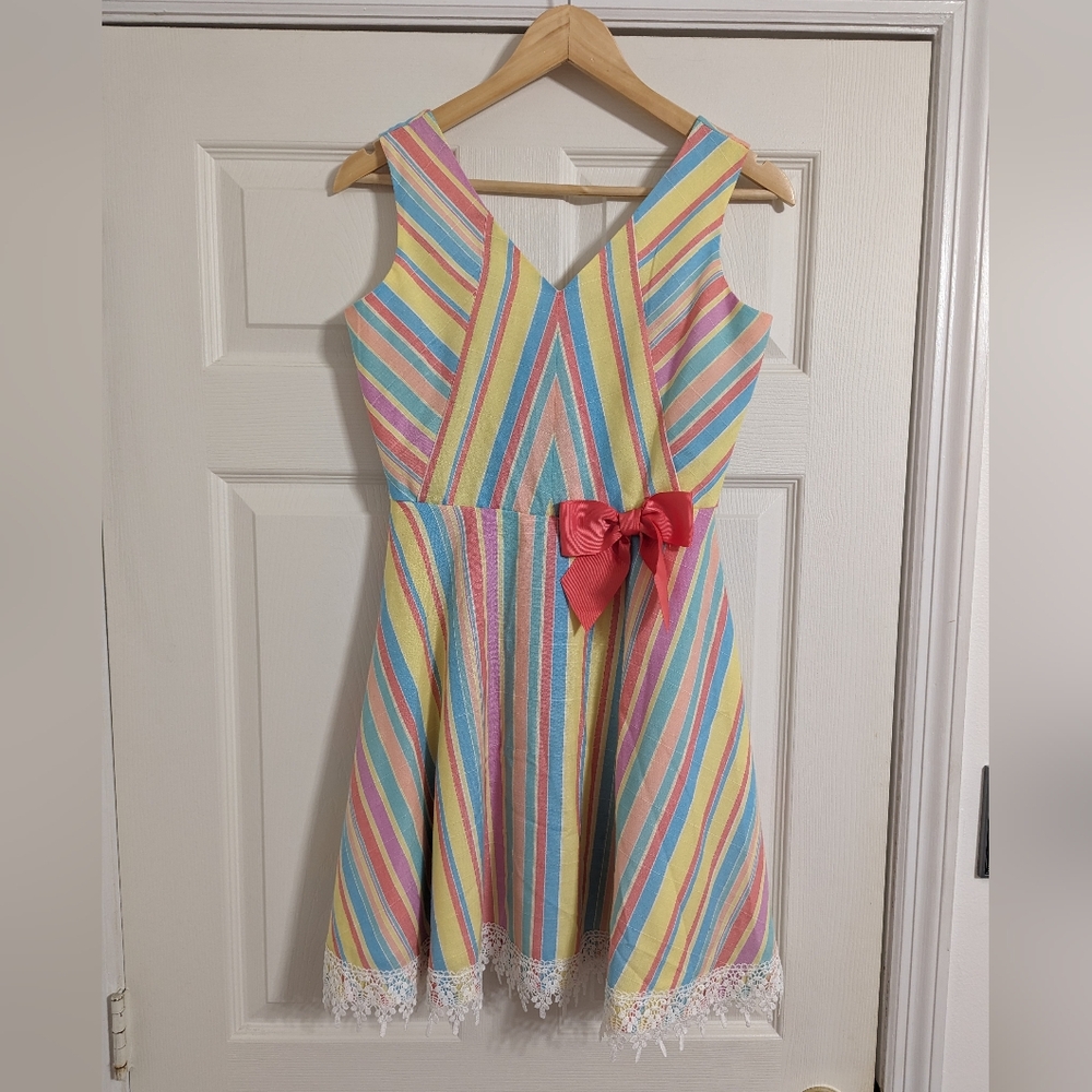 Rare Editions Girls Rainbow Dress With Bow Lace Trim Size 14